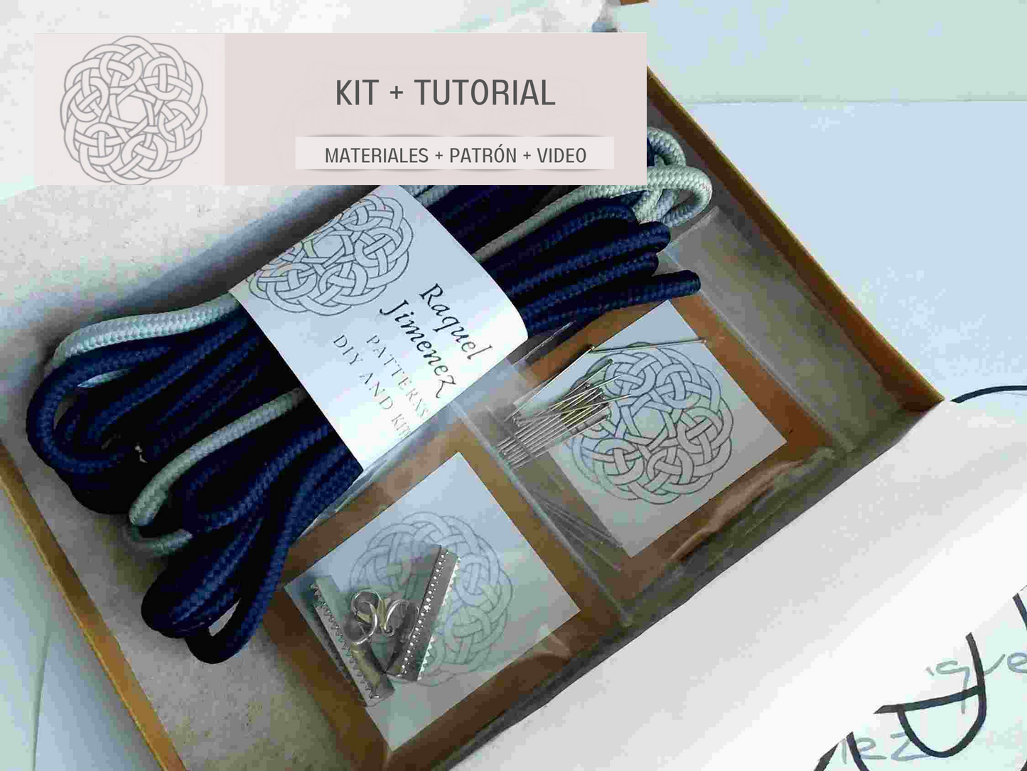 Kit collier, matériaux et tuto pour collier noeud marin en macramé