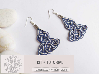 Kit to make earrings with blue and white sailor knot