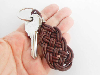 Leather keyring with Celtic infinity knot of prosperity.