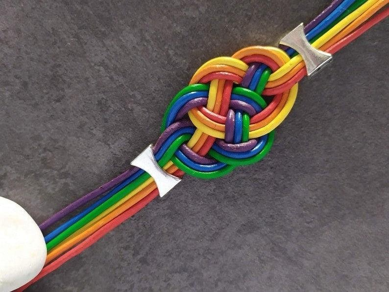 Pulsera de cuero LGTBQ, pulsera día del orgullo gay con bandera arco iris