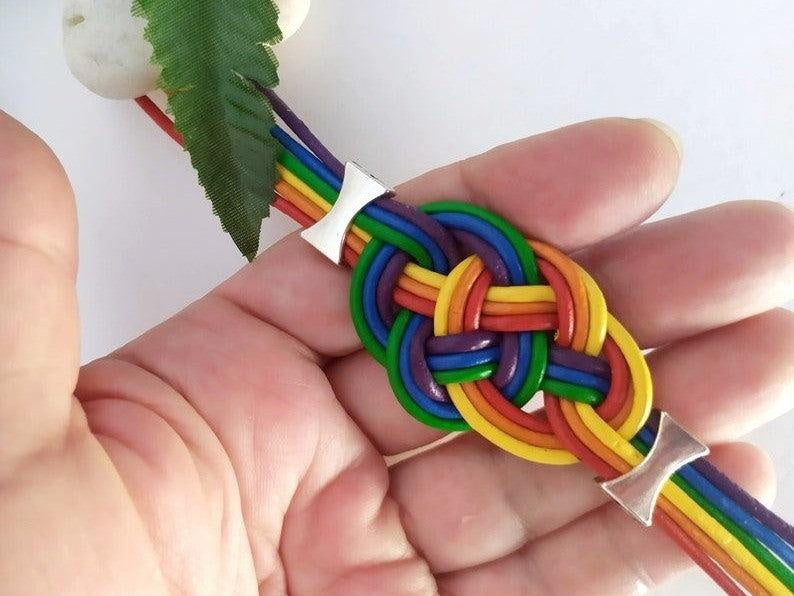 pulsera cuero arco iris 