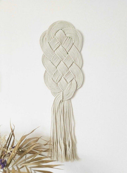 Macrame knotted tapestry for wall with Celtic knot protector of the home.