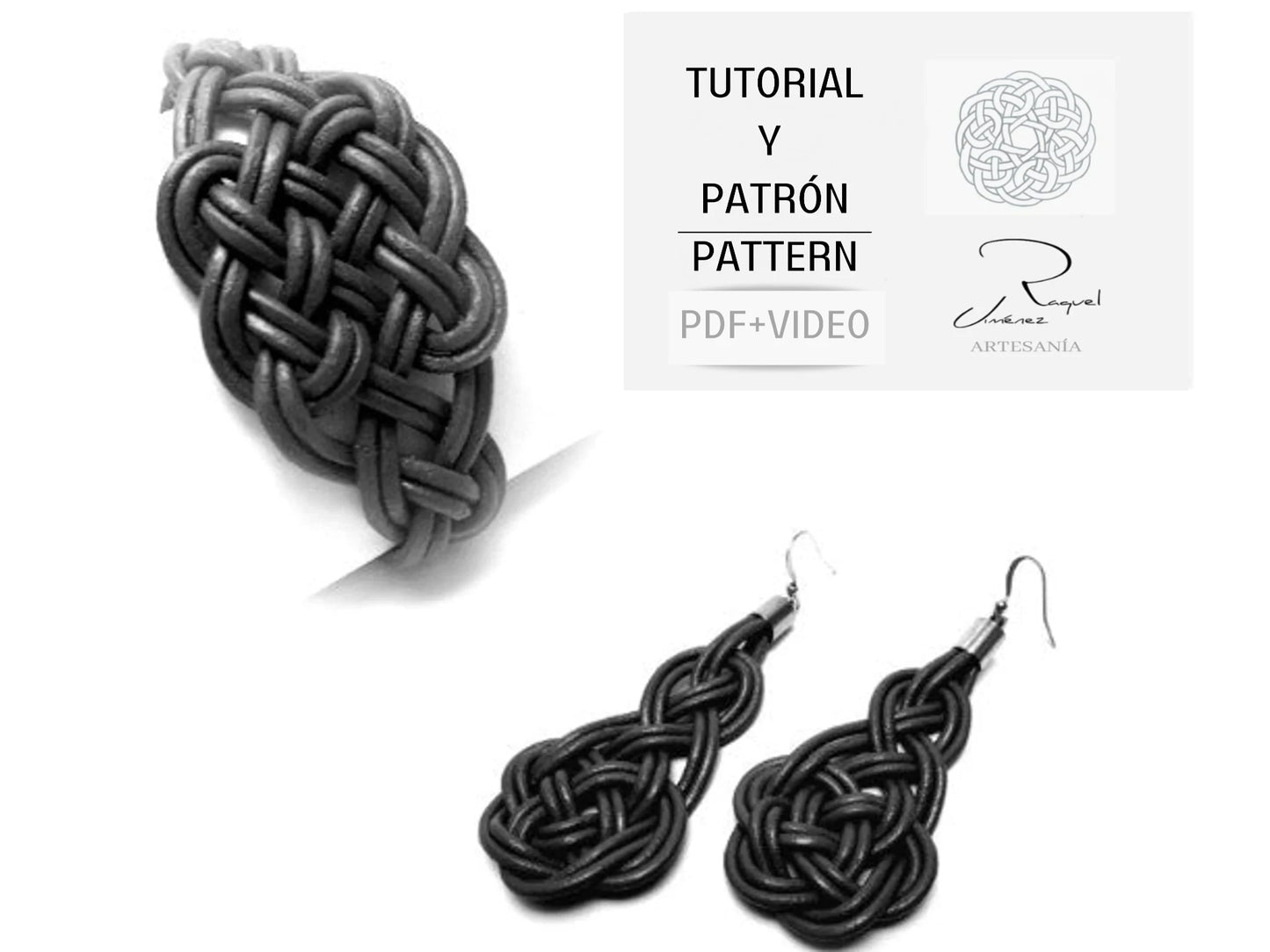 Patrón y tutorial para hacer pendientes y pulsera con nudos celtas. Raquel Jiménez Artesanía